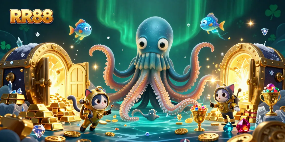 Experience thrilling gaming at RR88 with a kraken, diving cat, and treasure galore!