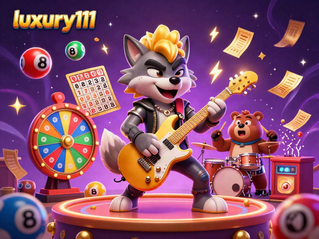 Experience the excitement of luxury111 with a vibrant 3D casino illustration featuring dynamic lottery elements.