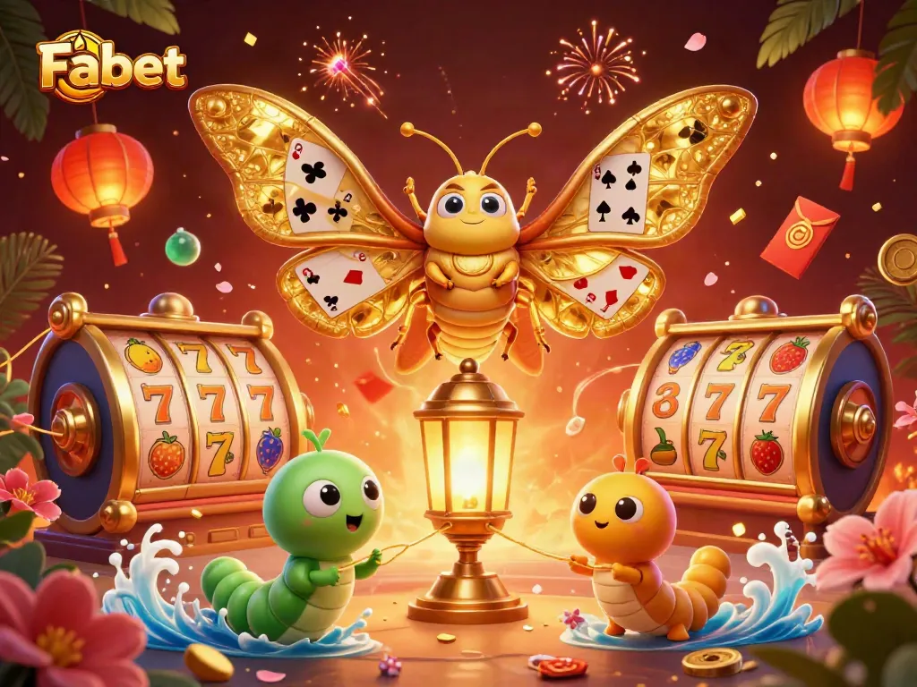 Experience exciting gaming at Fabet with vibrant slot games and captivating casino illustrations.