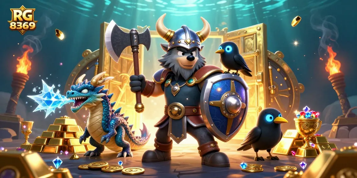 Engage with thrilling betting action at rg 8369 with a Viking wolf warrior and dragon amidst gold riches.