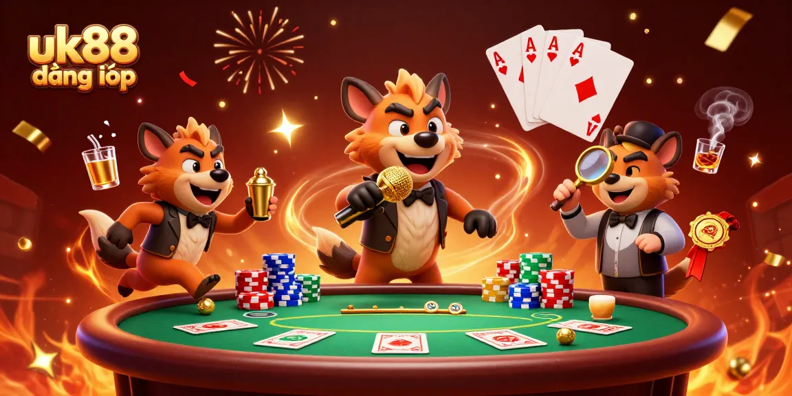Engaging hyenas performing at a comedy casino illustrating uk88 đăng nhập for playful online gaming.