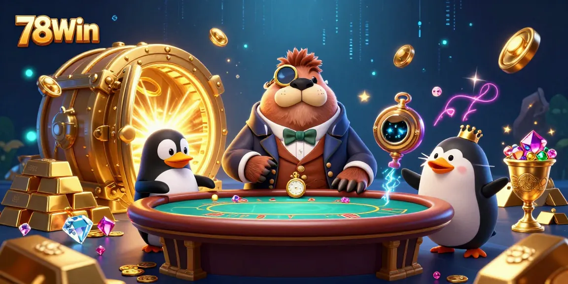 Engage in thrilling stakes with 78Win at a whimsical underwater poker game.