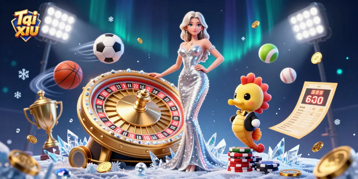 Experience thrilling Tai xiu online action with a glamorous mermaid beside a roulette wheel, surrounded by vibrant game elements.