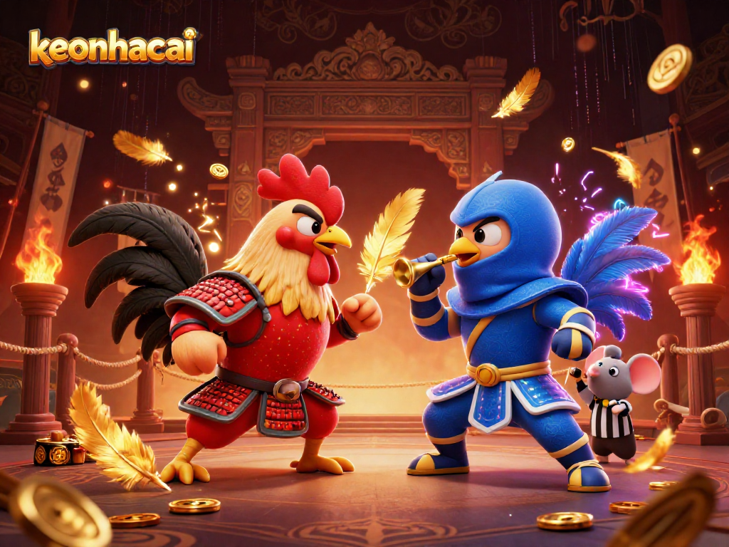 Experience the thrilling standoff of dual roosters in a dynamic keonhacai casino arena.