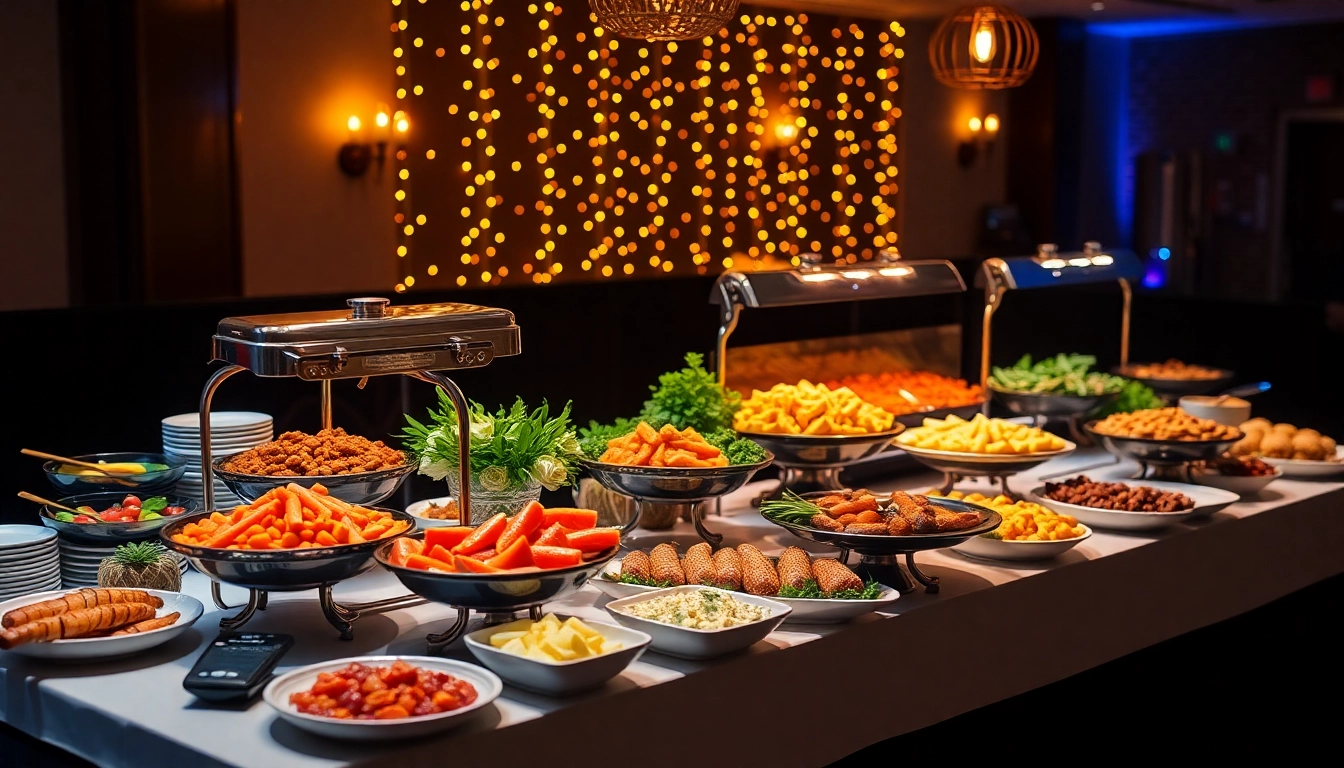 Delicious partyservice arrangements showcasing vibrant dishes for festive celebrations.