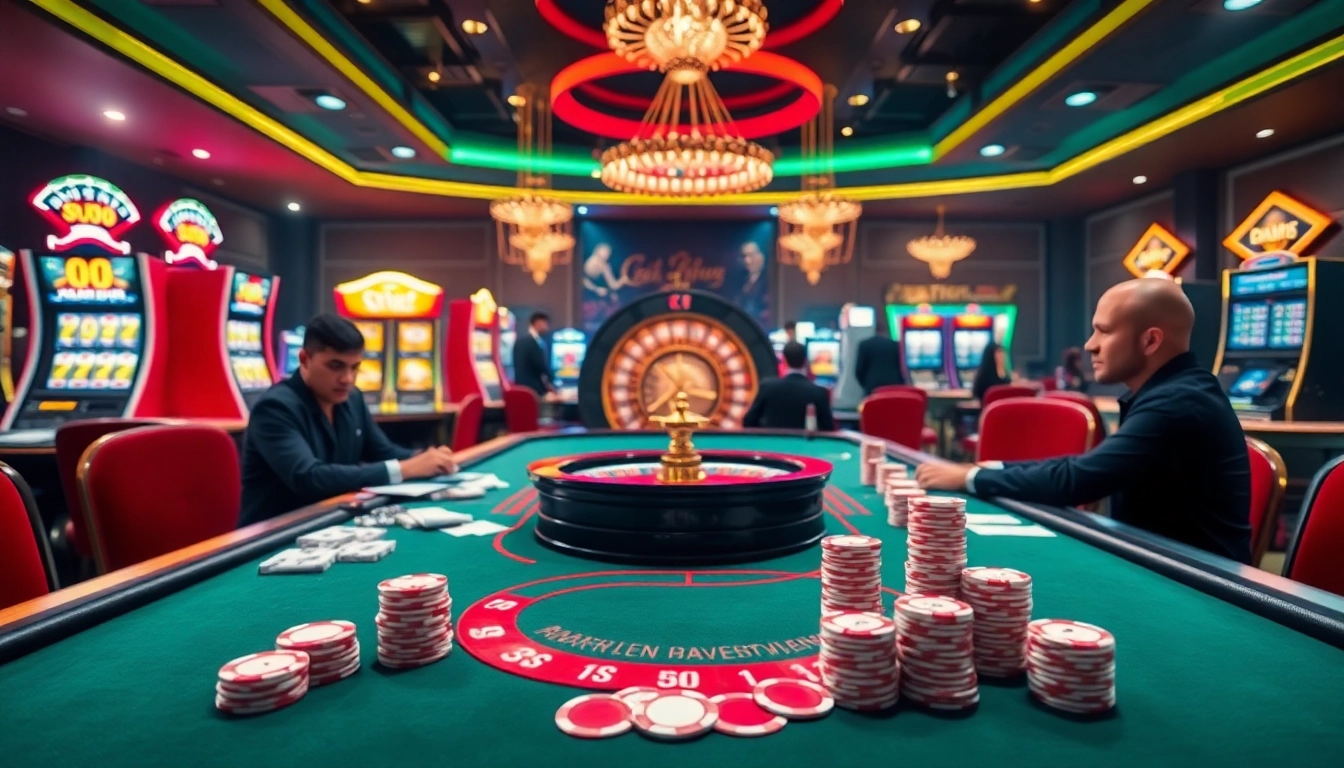 Experience thrilling gaming at sv66 đăng nhập with vibrant casino tables showcasing poker and roulette.