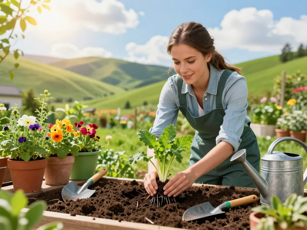 Planting spargelpflanzen in a vibrant home garden with sunlight and colorful surroundings.