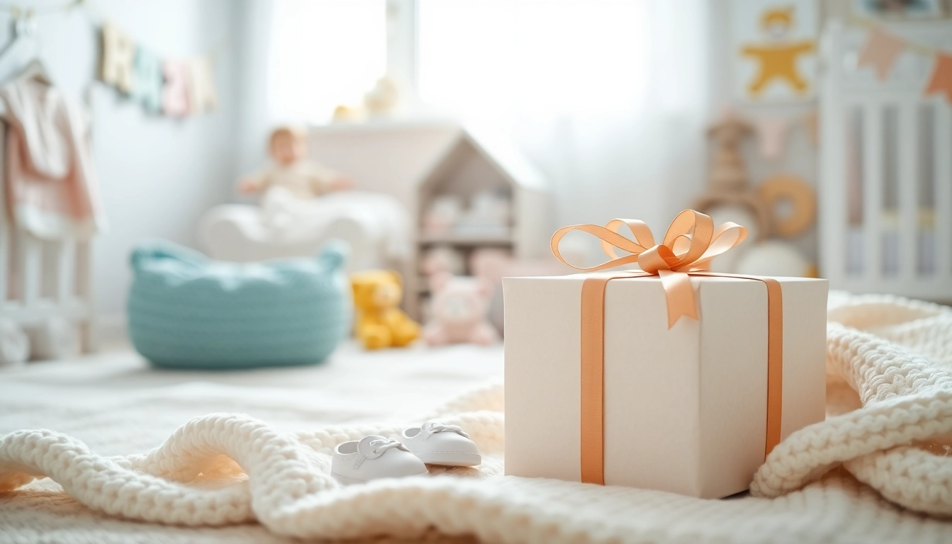 Geschenk zur Geburt in einem liebevoll dekorierten Kinderzimmer mit sanften Farben und beruhigender Stimmung.