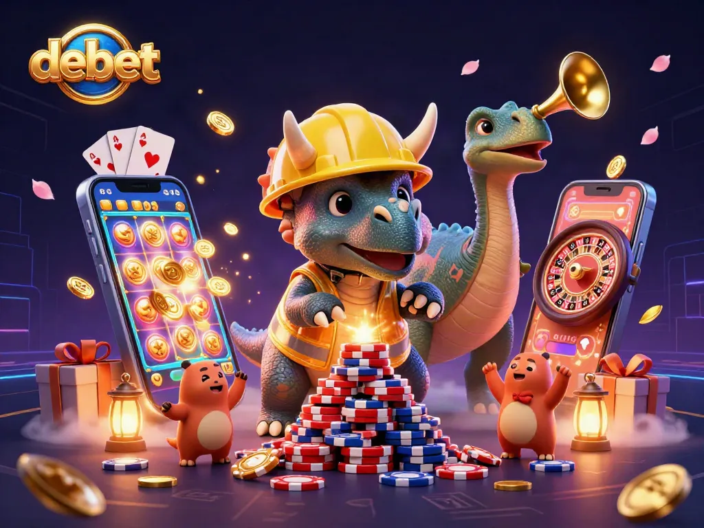 Play debet with lively characters celebrating wins in a vibrant casino-themed digital illustration.