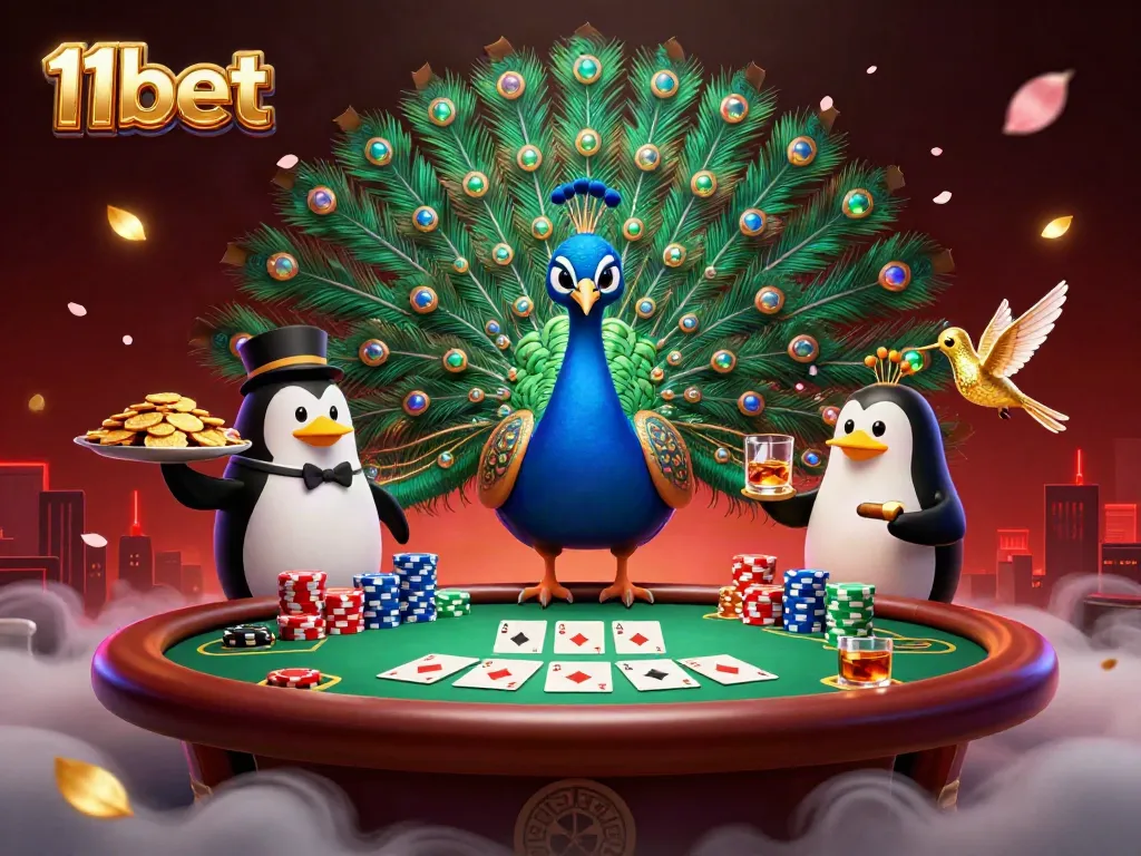 Immerse in the excitement of 11bet with vibrant casino characters and dynamic poker scenes.
