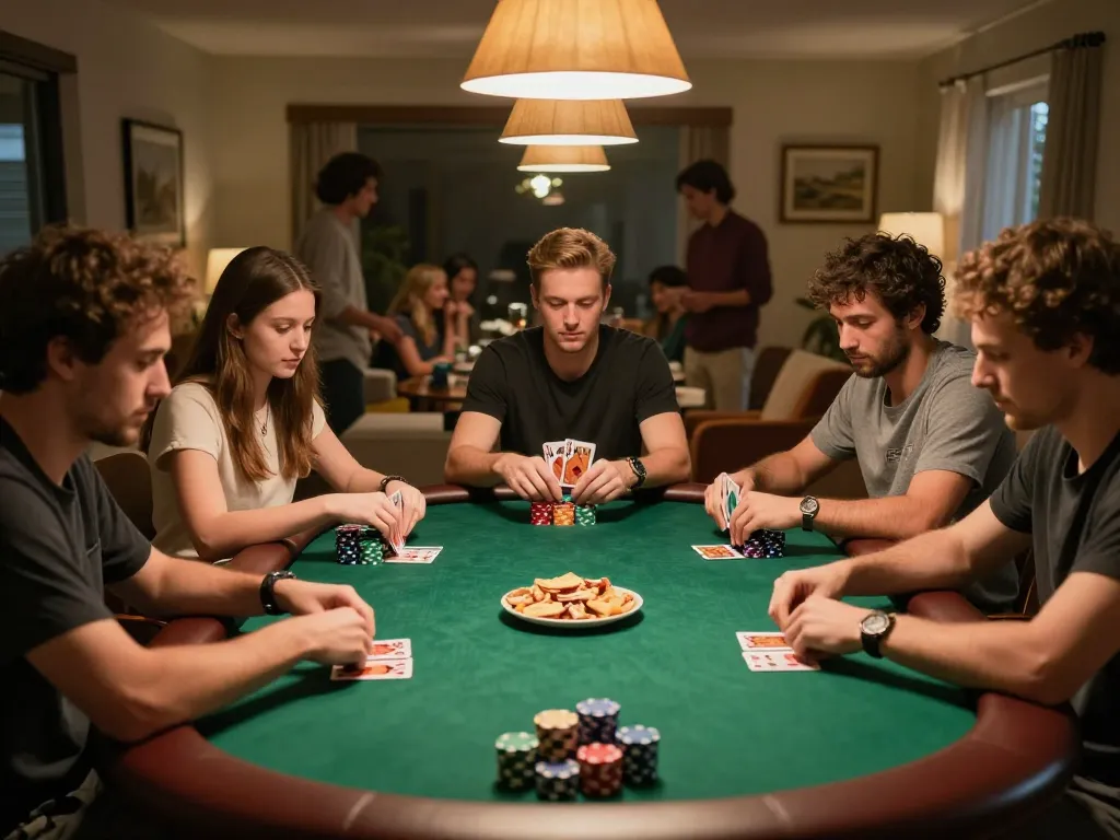 A dynamic poker game at home showcasing excitement and strategy for alo8 com players.