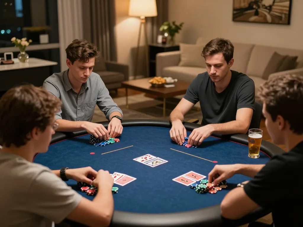 Players enjoying a strategic poker game at home while utilizing 888new strategies.