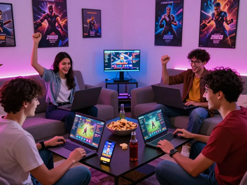 Play vibrant games and tải 789club in an exciting living room setting with friends.
