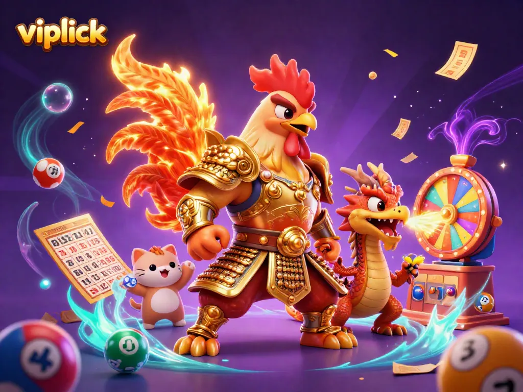 Experience the thrill of vipluck with dynamic gaming elements showcasing casino excitement in a vibrant illustration.