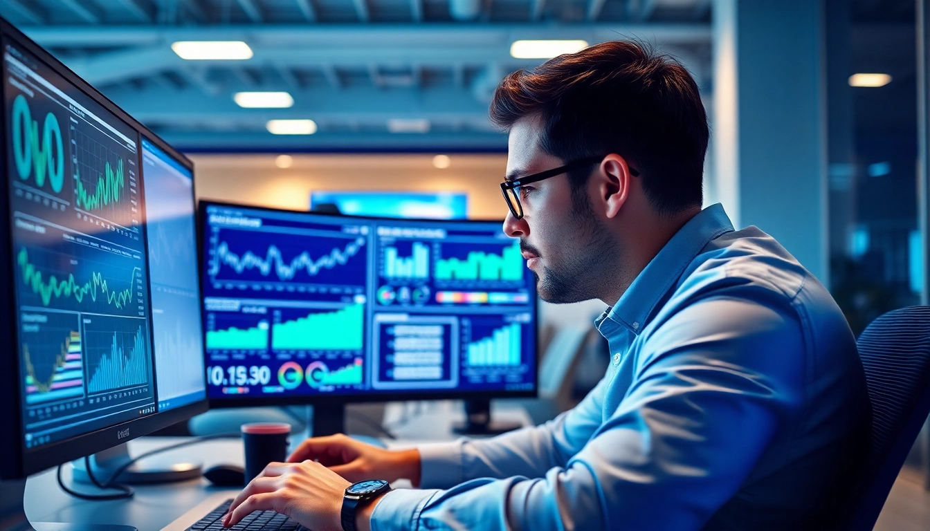 Followervibe: Ein digitaler Marketingberater analysiert Daten in einem modernen Büro.