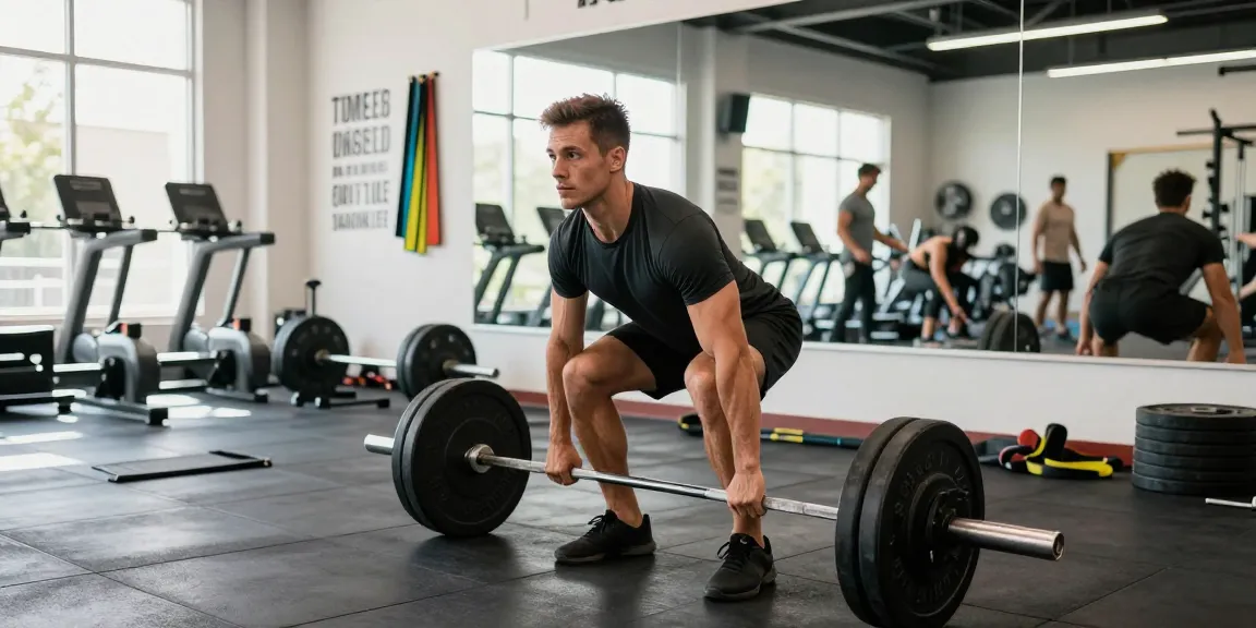 Global Pharma Steroids für Fitness- und Muskelaufbau in modernem Gym, Athlet beim Heben mit konzentriertem Gesichtsausdruck.