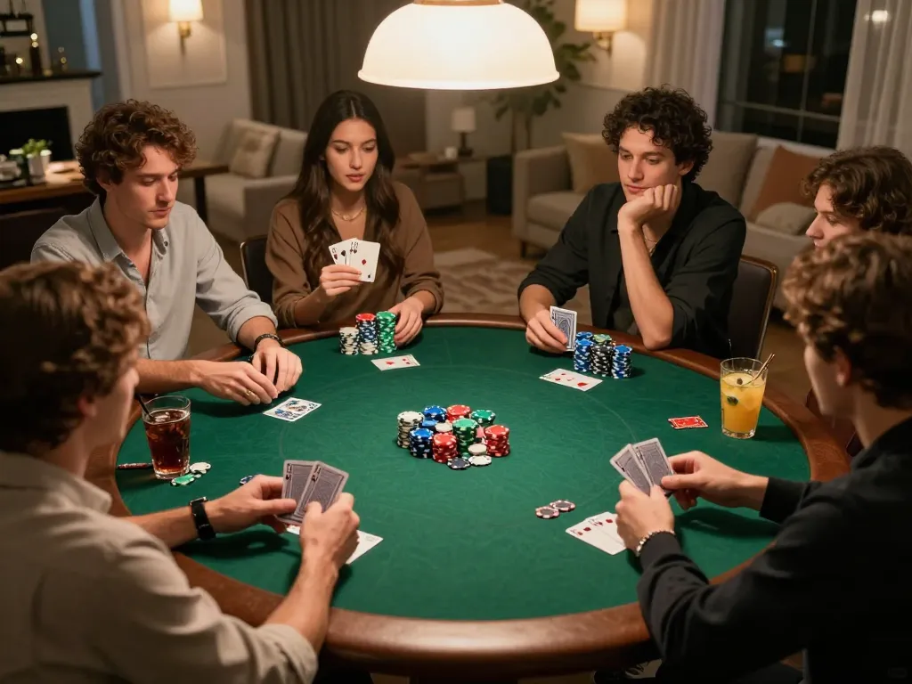 Alo 789 poker night with friends enjoying lively gameplay around a colorful table.