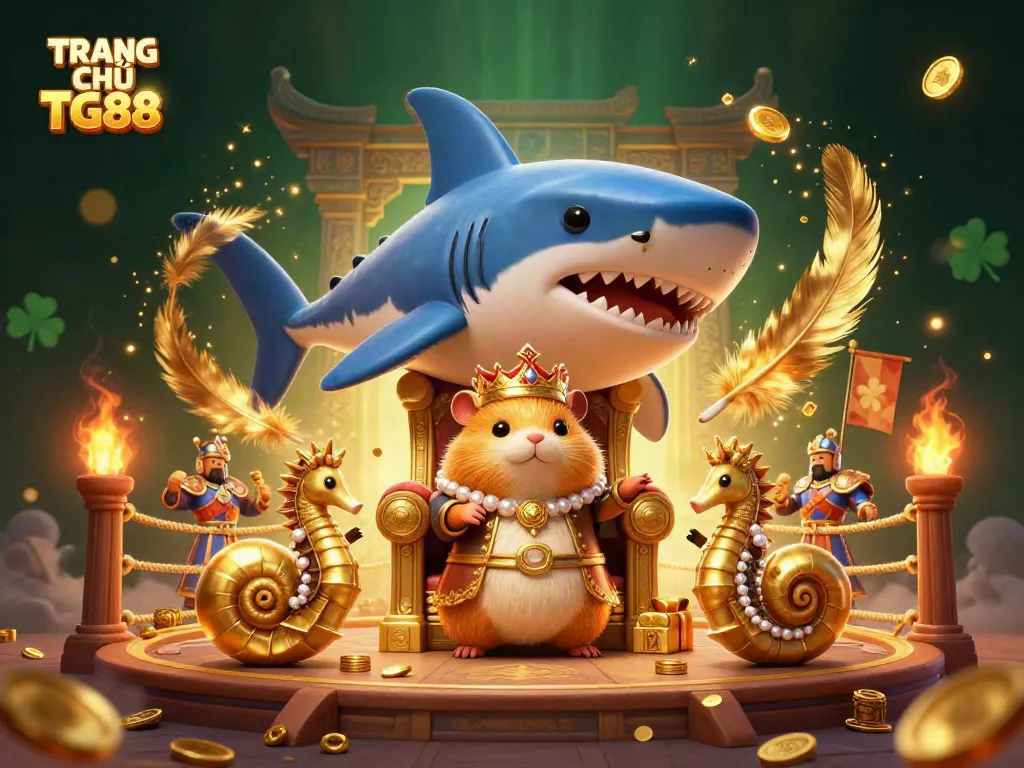 Experience the excitement of TRANG CHỦ TG88 with a vibrant casino-themed illustration featuring a golden hamster king.