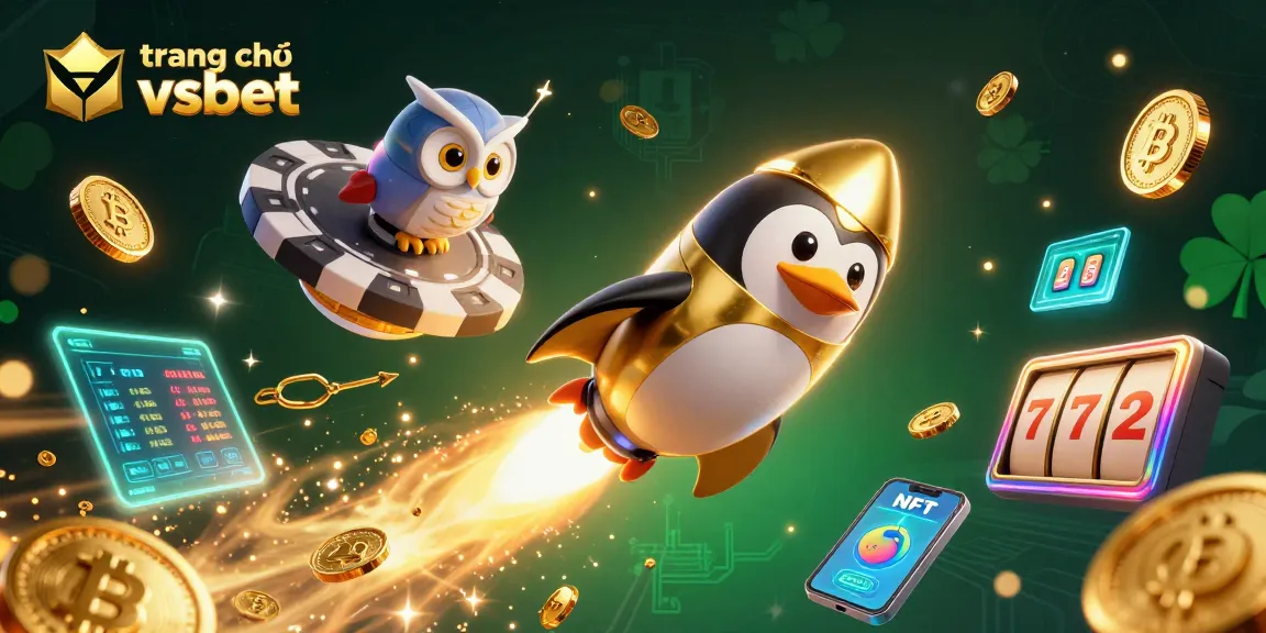 Engage in gaming excitement at trang chủ vsbet with a thrilling penguin-themed cosmic casino scene.