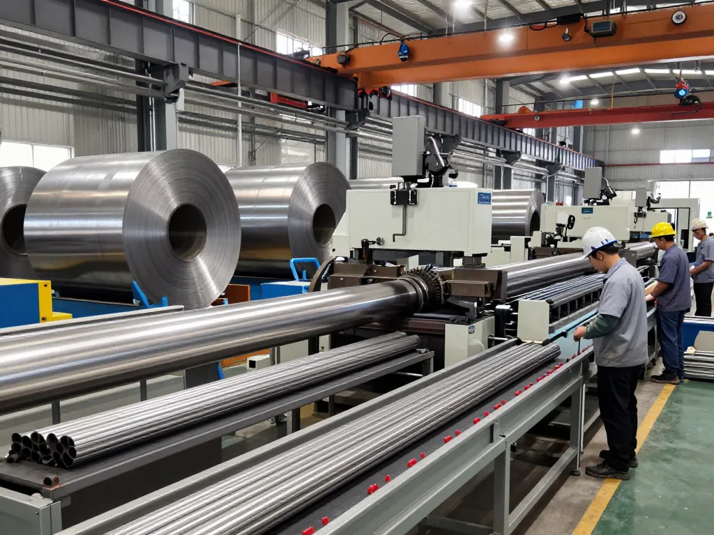 Sumwin stainless steel pipes being produced in a modern factory, highlighting precision and quality.