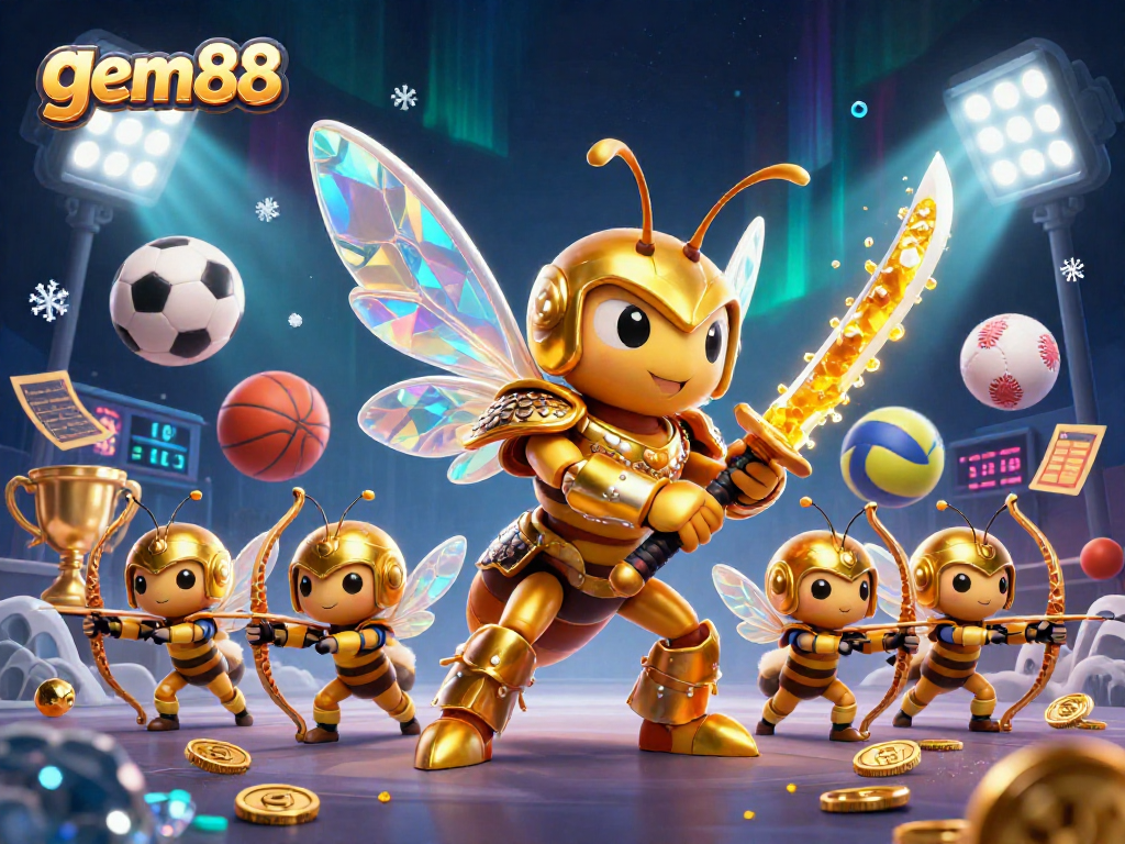 Experience thrilling gameplay with gem88 featuring dynamic sporting elements in a vibrant 3D illustration.