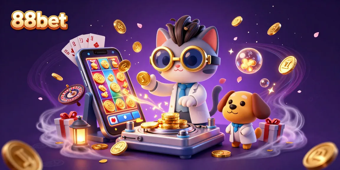 Experience the thrill of winning with 88bet in this vibrant 3D casino scene filled with game elements.
