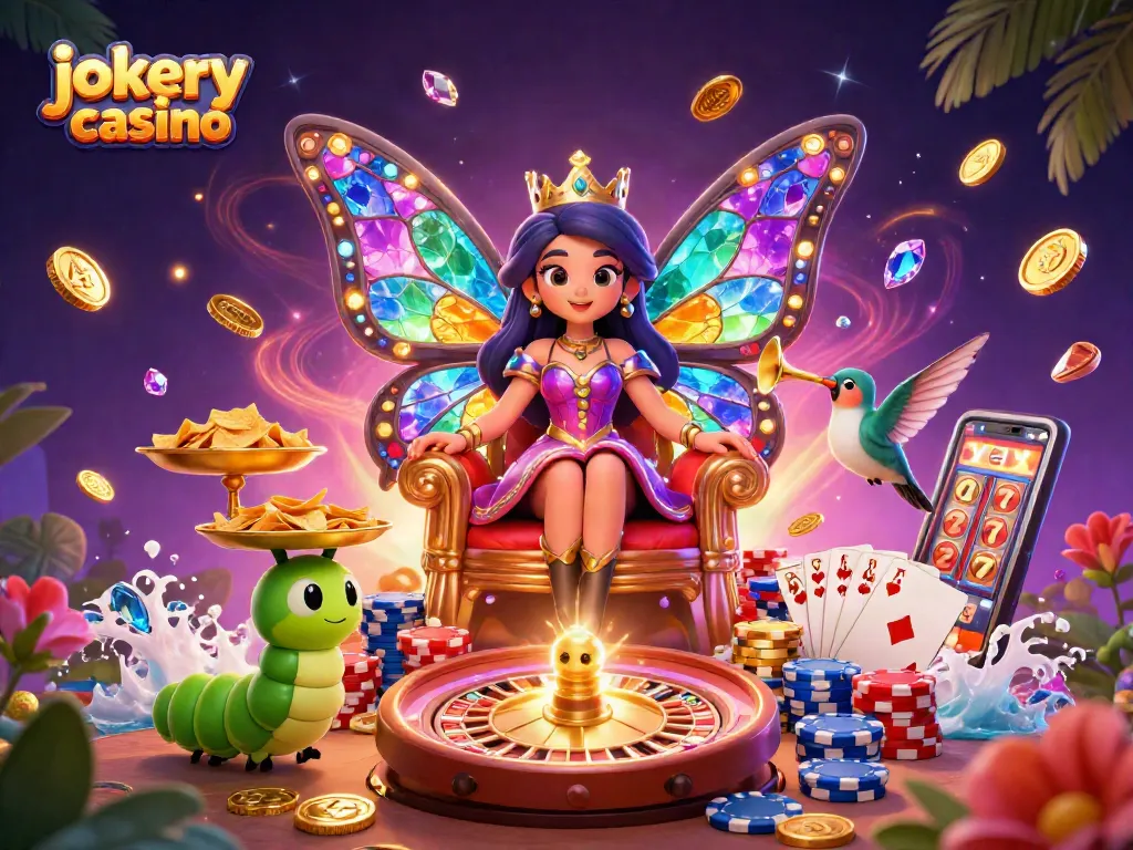 Experience the excitement of jokery casino with vibrant characters and festive gambling elements.
