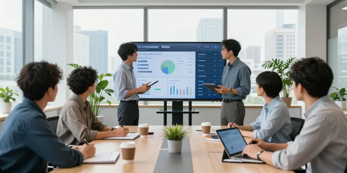 Arbeitskultur bewerten in einem modernen Büro mit vielfältigem Team, das an Feedback-Sitzung arbeitet.