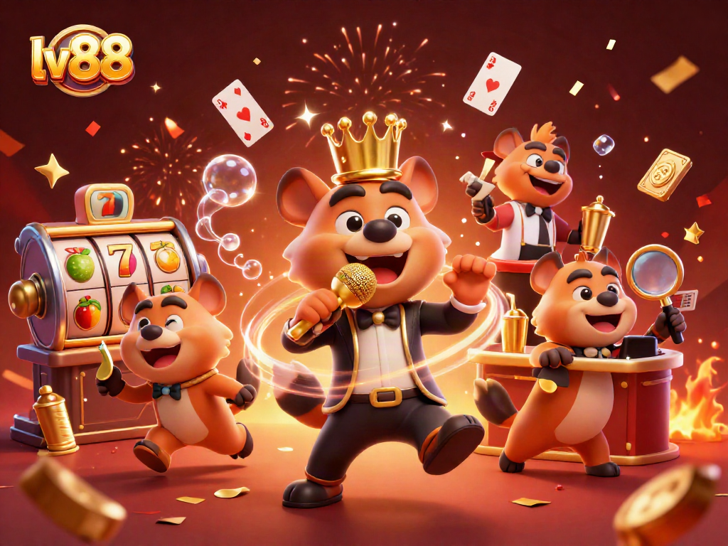 Experience thrilling gaming at lv88 with cartoon hyenas in a vibrant casino scene full of fun and excitement.