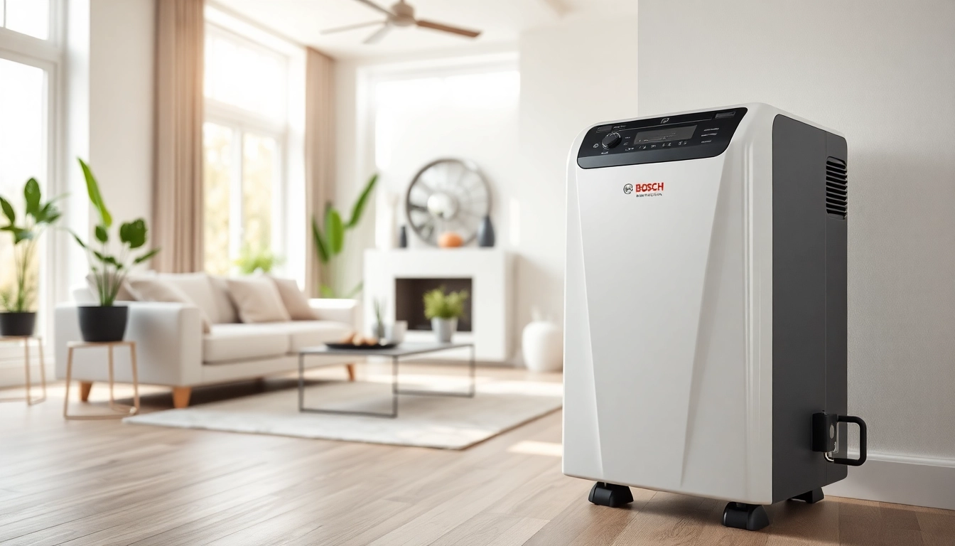 Wärmepumpe bosch in einem modernen Wohnraum mit natürlichem Licht und elegantem Design.