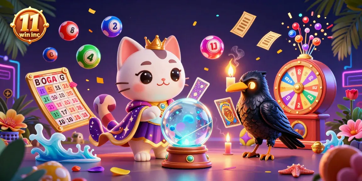 Engage with exciting lottery action at 11 win inc featuring a vibrant scene with mystical characters and prize elements.