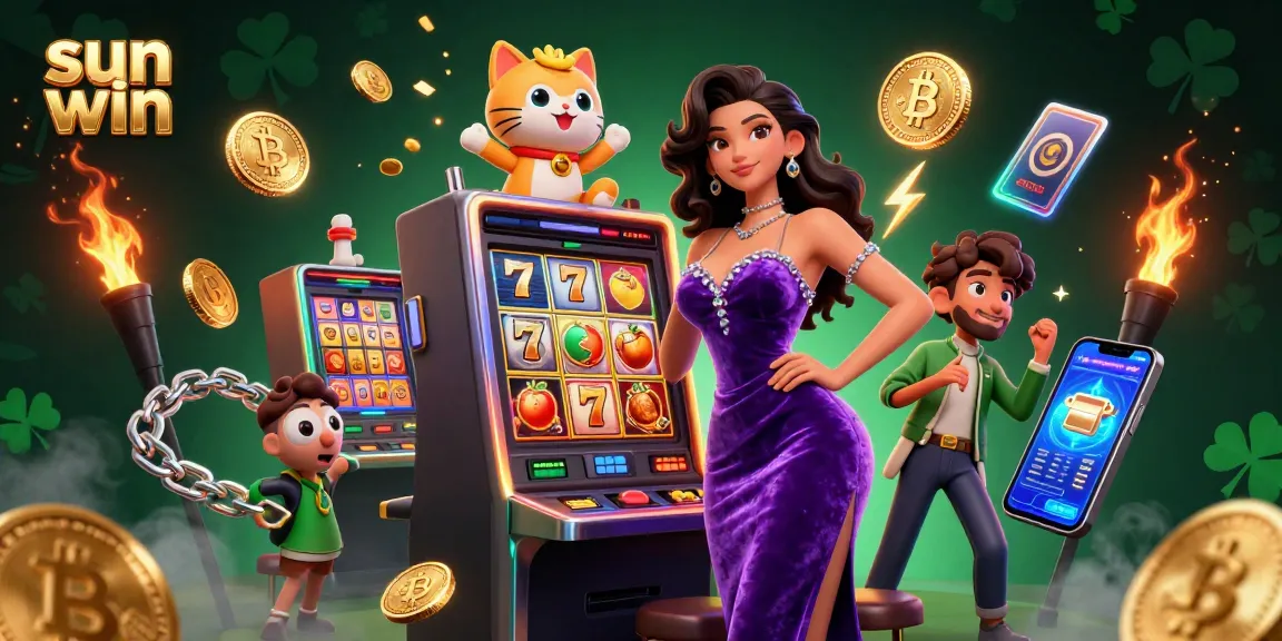 Experience the thrill of sun win with a jackpot scene featuring coins and slot machines.