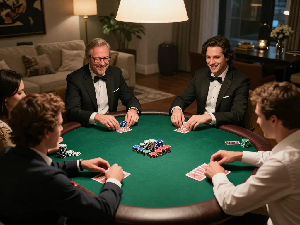 Players enjoying poker at home, showcasing competitive spirit and camaraderie while using https://98win9.co.com/ for online betting strategies.
