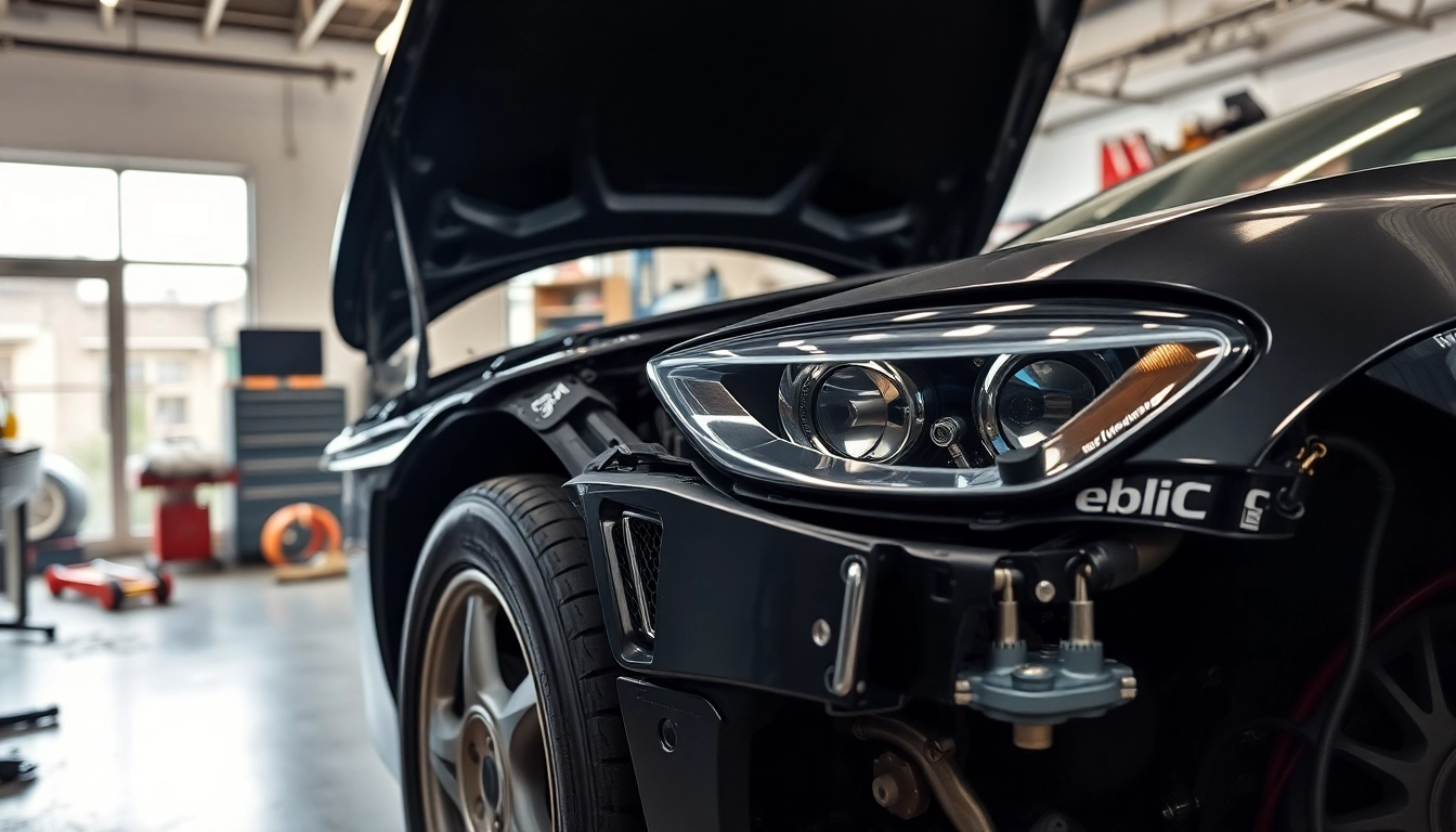 Motorschaden Ankauf: details of a damaged car engine in a repair shop.