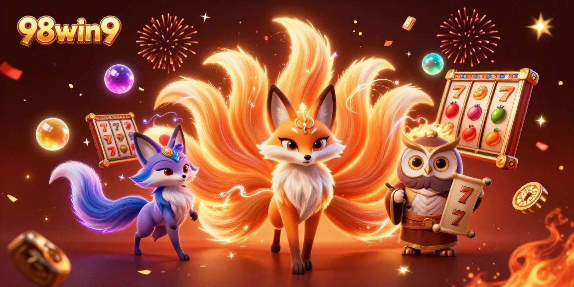 Experience thrilling gameplay at 98win9 with vibrant slot reels and spirit characters enhancing the fun.