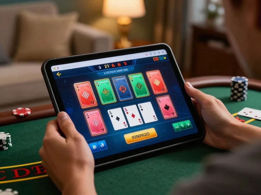 Player enjoying live dealer blackjack on gg88 app in a cozy home setting.