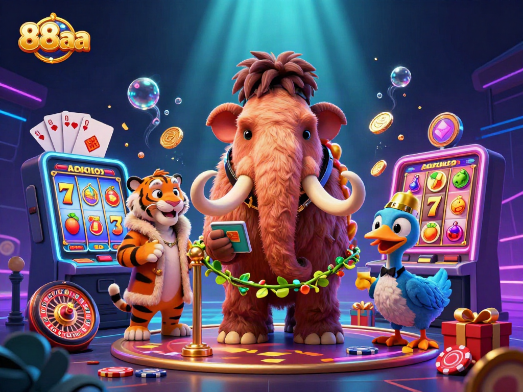 Experience thrilling gameplay at 88aa with vibrant slot reels and charismatic casino characters.