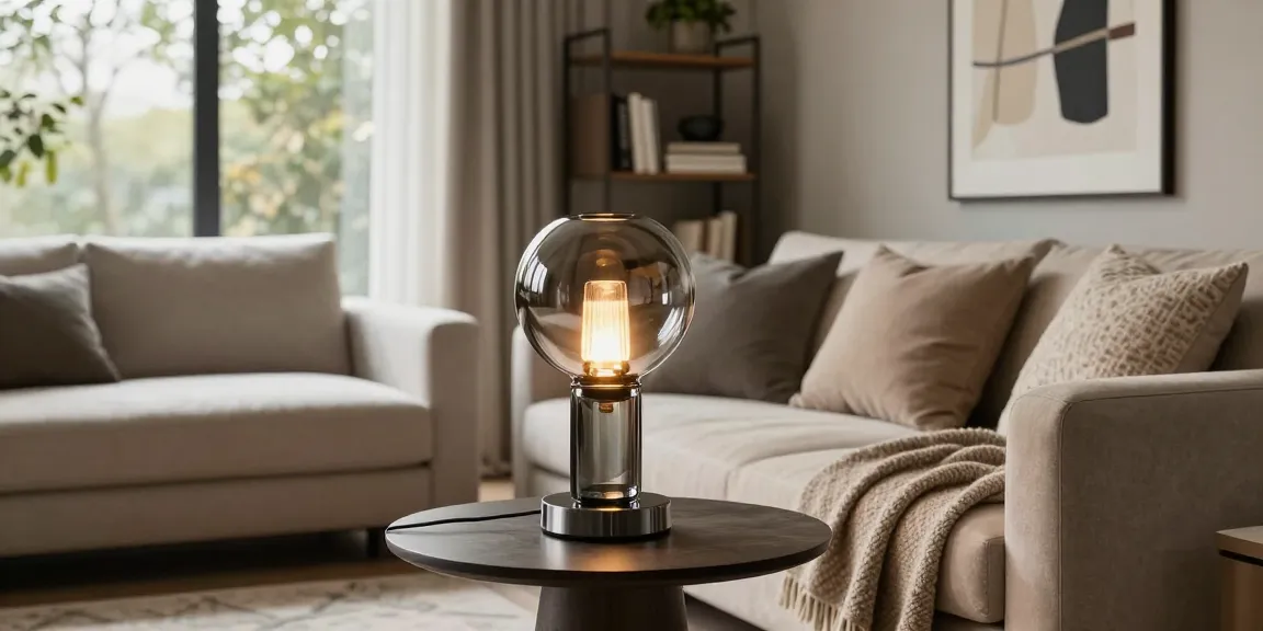 Stylische Tischlampen Rauchglas, die ein modernes Wohnzimmer mit elegantem Dekor erhellen.