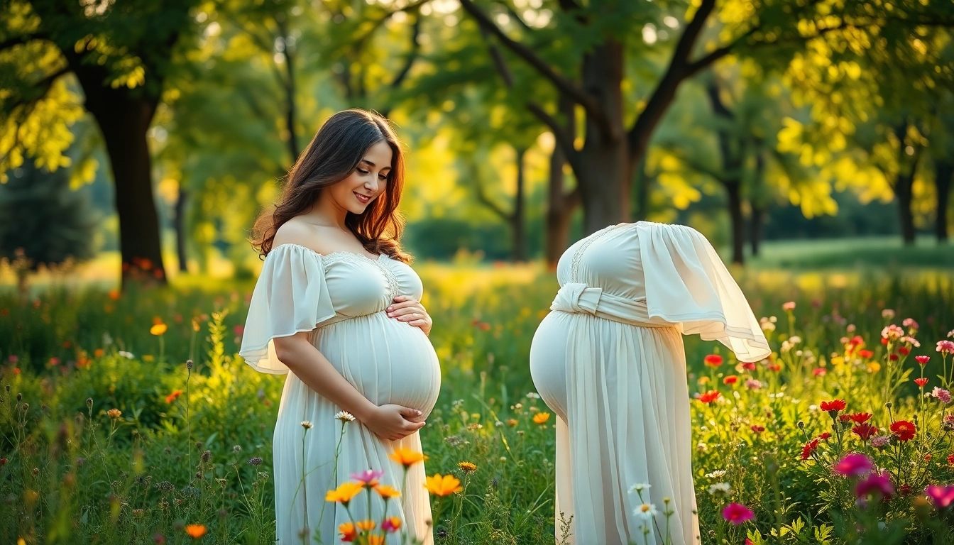Schöne Momente beim Babybauch Shooting München in der Natur festgehalten.