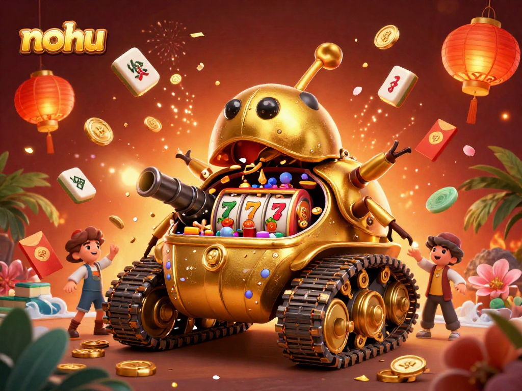Nohu's exciting 3D casino beetle tank showcases slots and festive elements for fun gambling action.