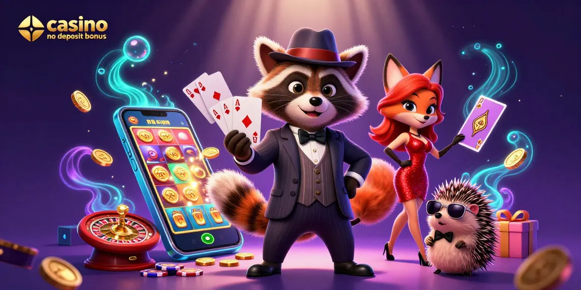 Engage with the excitement of the casino no deposit bonus through a lively scene with characters and gaming elements.
