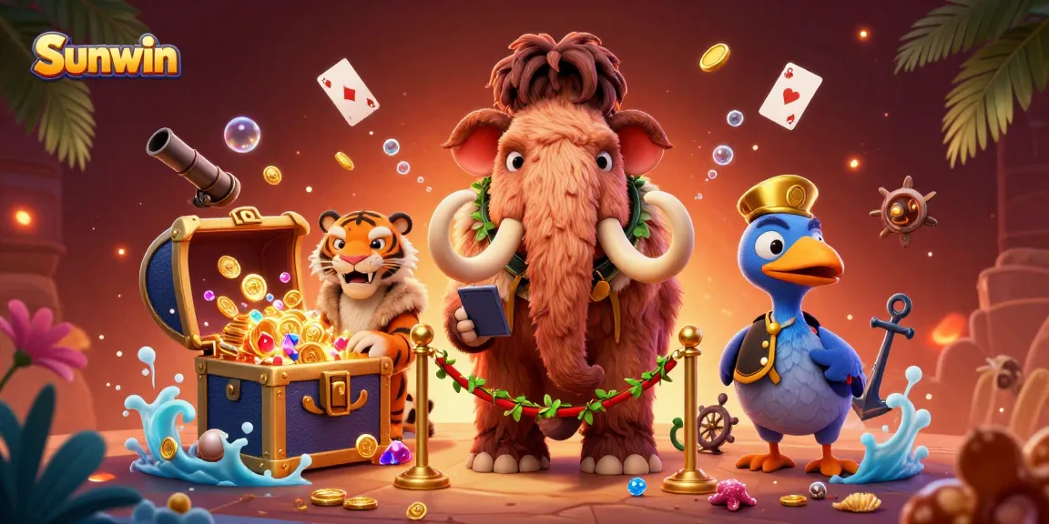 Experience the thrill at Sunwin with our vibrant 3D casino scene featuring distinctive characters.
