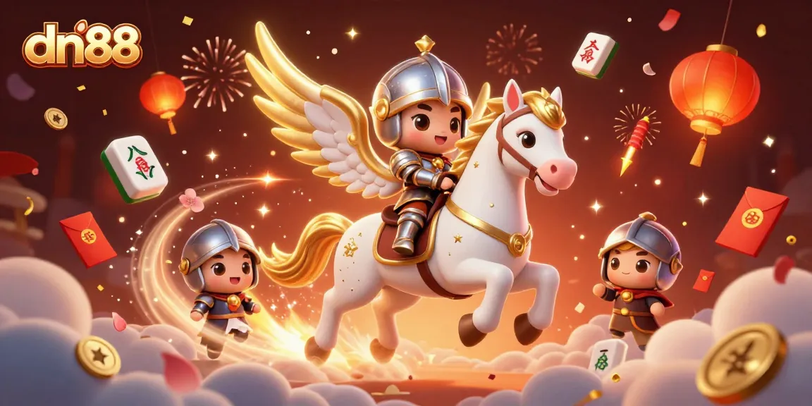 Experience the thrill of winning with dn88's engaging gaming elements, including a celestial horse and festive decorations.