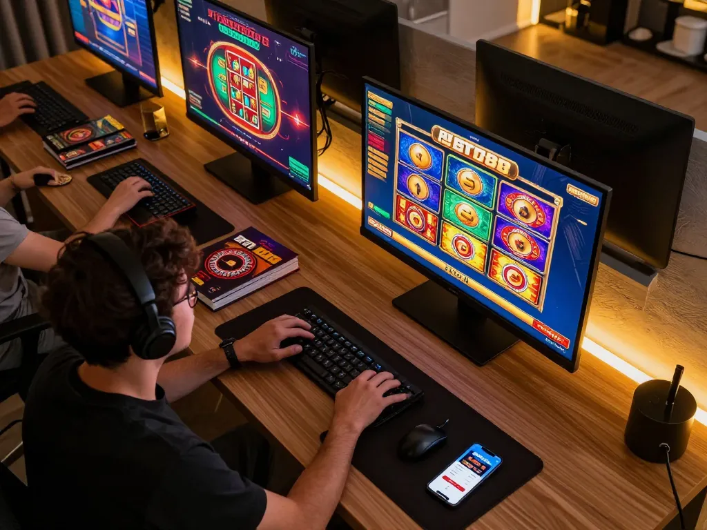Engaging in BET88 online gaming setup, showcasing diverse casino games and responsible gaming strategy.