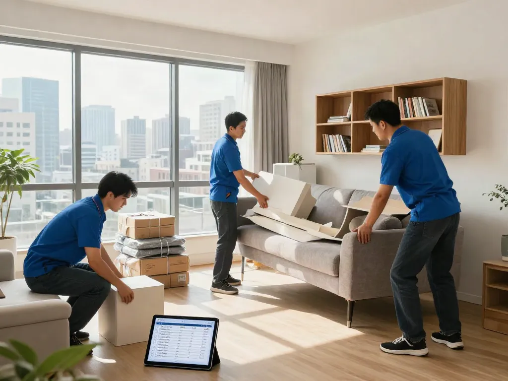 Professionelle Wohnungsentrümpelung Berlin mit Team, das Möbel entfernt.