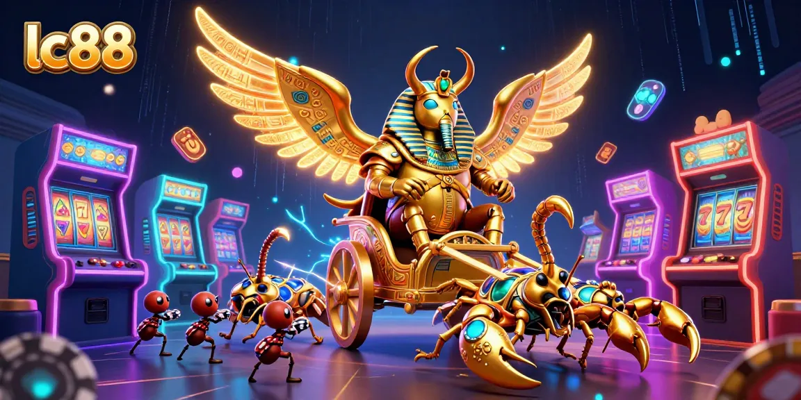 Engage with thrilling lc88 gaming scenes featuring vibrant casino elements in a dynamic 3D illustration.