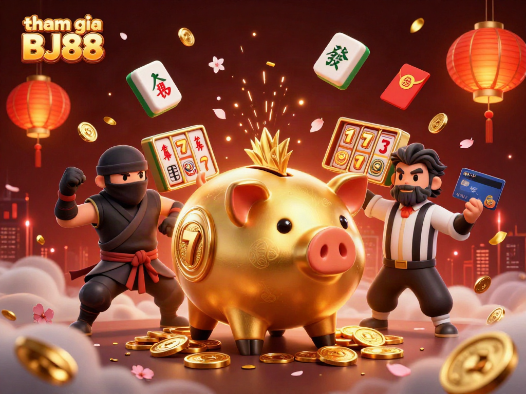Engage with the thrilling world of gambling at tham gia BJ88 with our vibrant illustration.