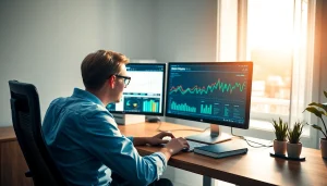 Analysiere das SEO-Ranking mit modernster Software an mehreren Bildschirmen.