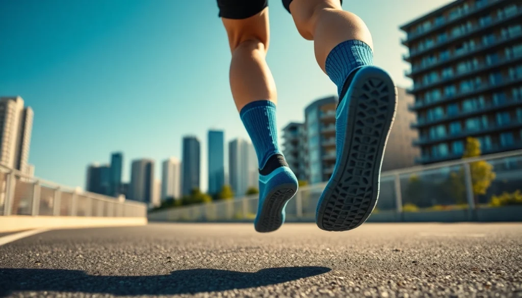 Sportler joggt in Kompressionssocken, fördert maximale Performance und Bequemlichkeit während des Laufens.