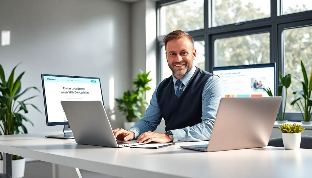 Professioneller Berater, der den Löschdienst unterstützt, in einer hellen Büroumgebung arbeitet.